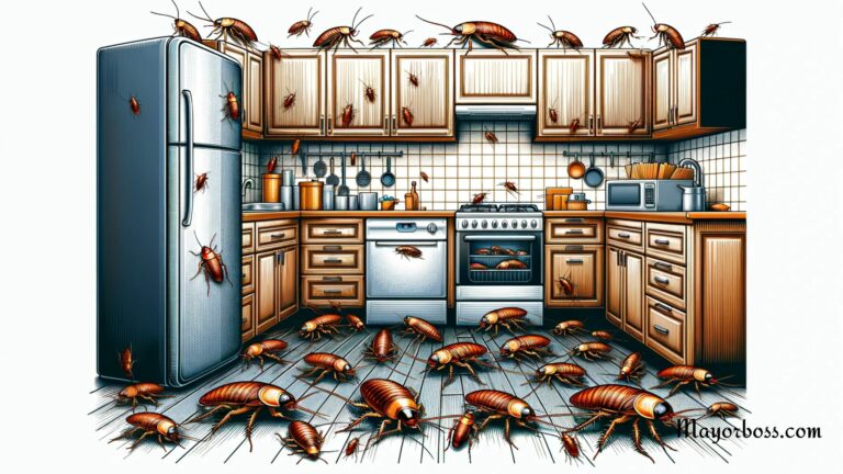 an illustration of a kitchen full of cockroaches